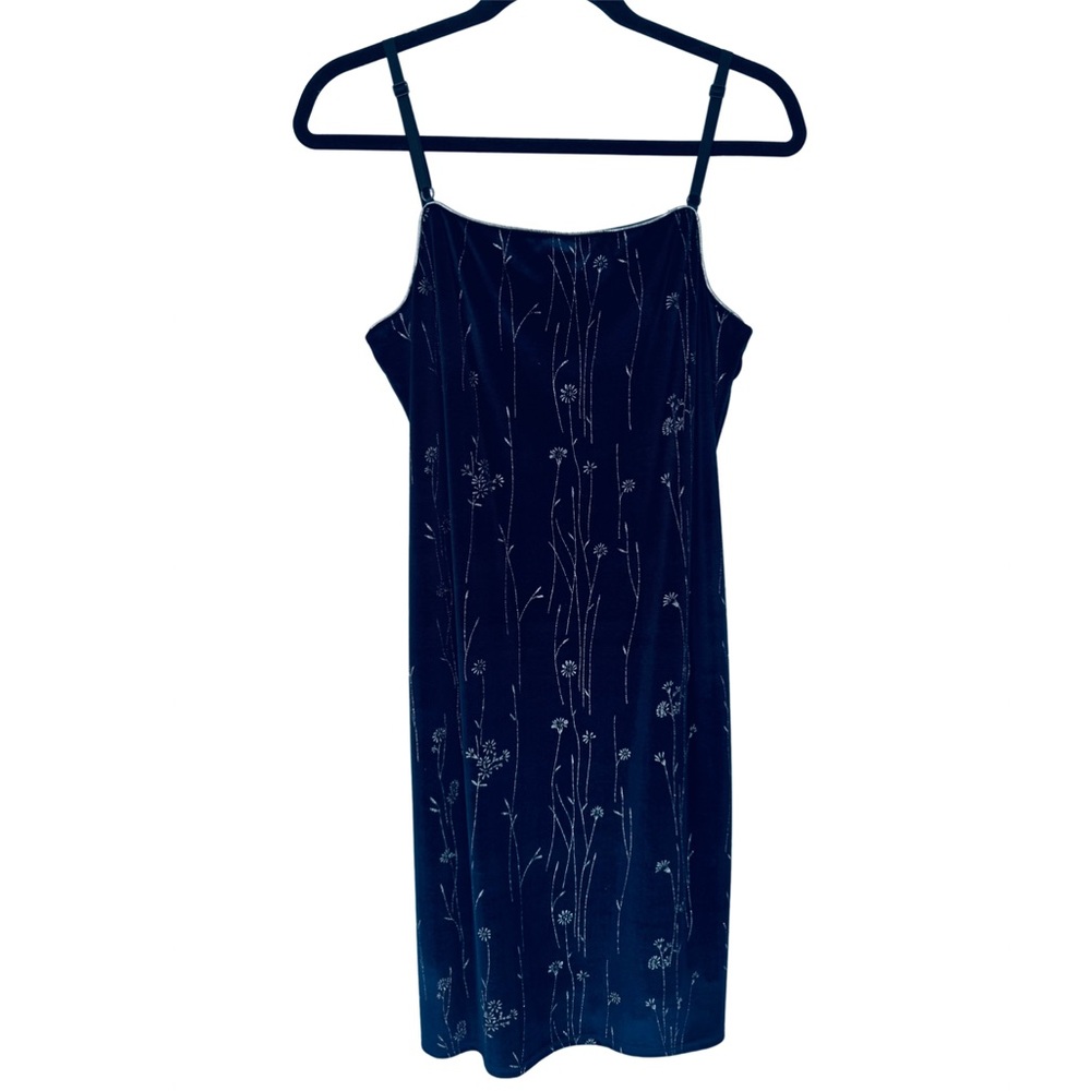 St Tropez West Navy Blue and Silver Floral Accents Sleeveless Dress Size 6